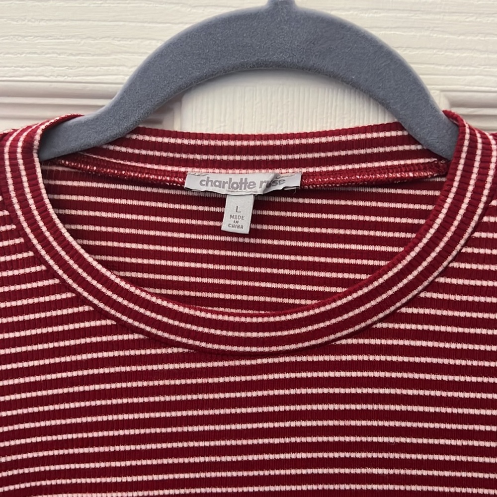 Charlotte Russe large red and white striped long sleeve shirt - Picture 2 of 2